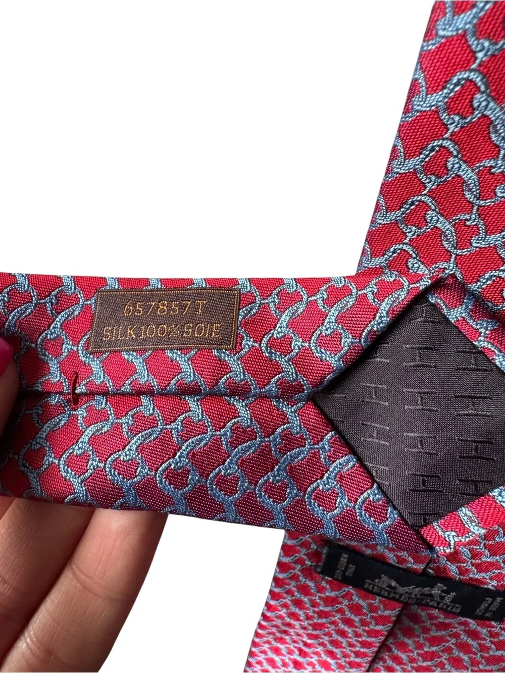 Hermes Red and Blue Geometric Silk Tie